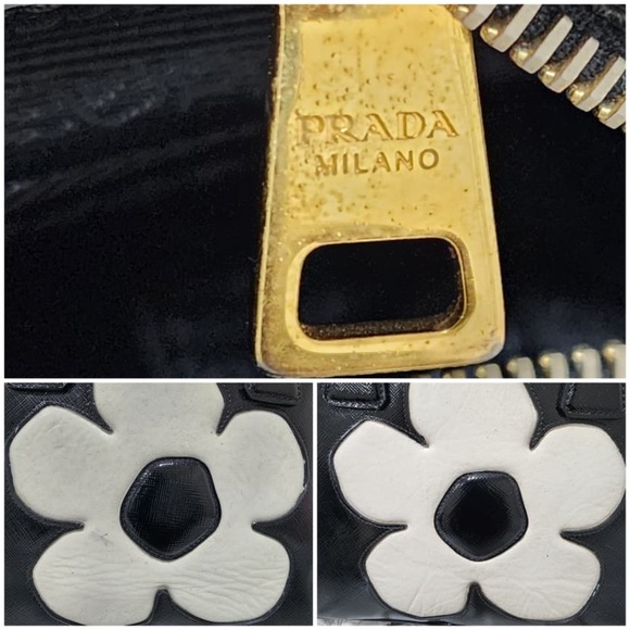 Authentic Prada Spazzolato Flower Shoulder Bag Black/White - Picture 11 of 11
